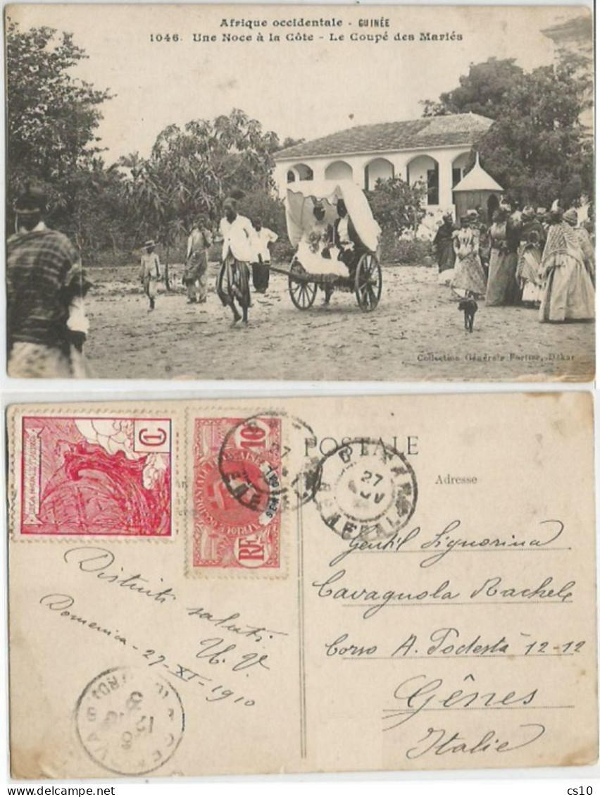 Guinée France AOF Wedding Noces Coupè Des Marié Carte 27nov1910 Dakar Senegal C10 + Lega Navale Italiana Label C1 - Brieven En Documenten