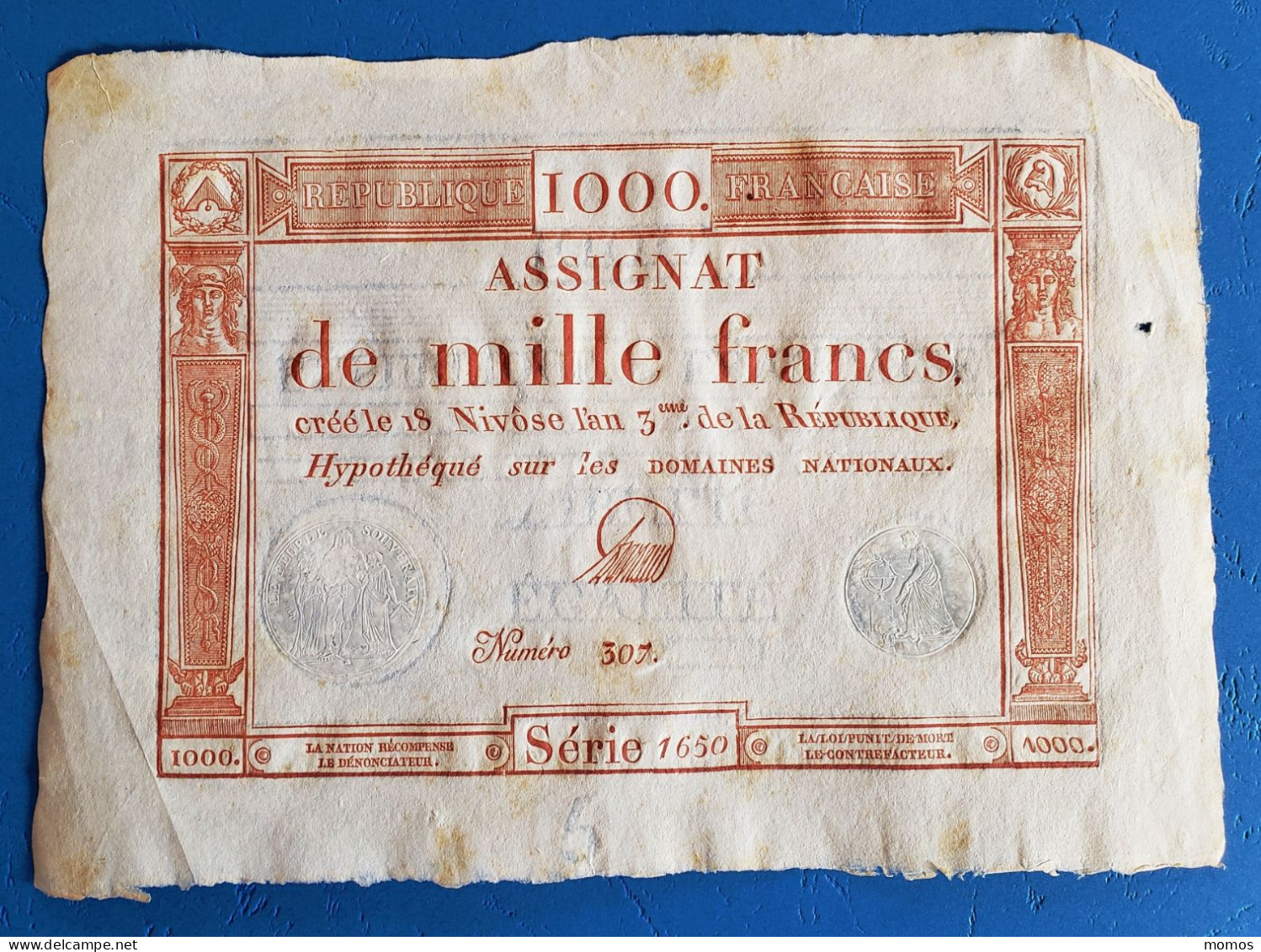 ASSIGNAT DE 1000 FRANCS - 18 NIVOSE AN 3 (7 Janvier 1795) - Série 1650 Et Numéro 307 - REVOLUTION FRANCAISE - A VOIR !!! - Assignats & Mandats Territoriaux