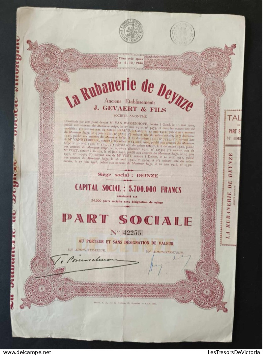 Lot De 2 Actions De La Rubanerie De Deunze - Part Sociale Au Porteur Et Sans Désignation De Valeur - Perfume & Beauty