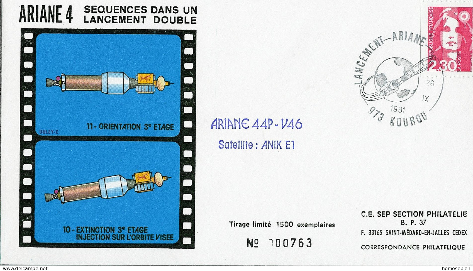 Espace 1991 09 27 - SEP - Ariane V46 - Enveloppe - Europe