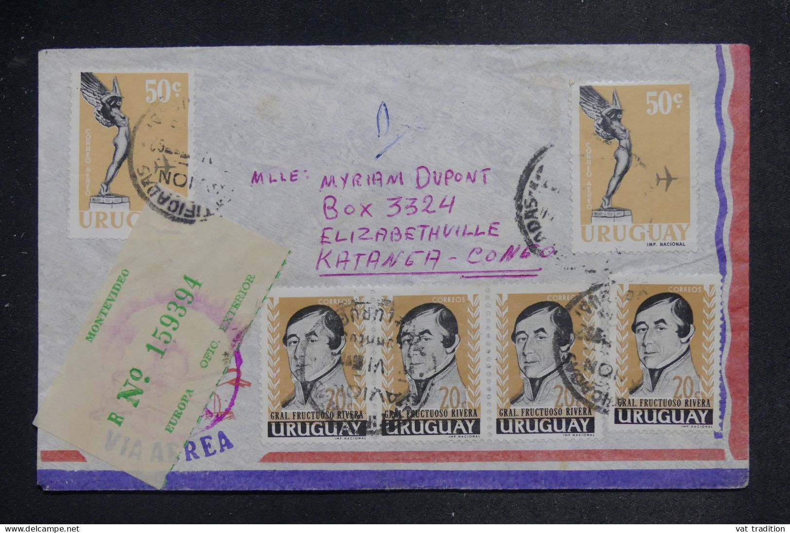 URUGUAY - Enveloppe En Recommandé De Montevideo Pour Le Congo Belge En 1952 - L 151978 - Uruguay