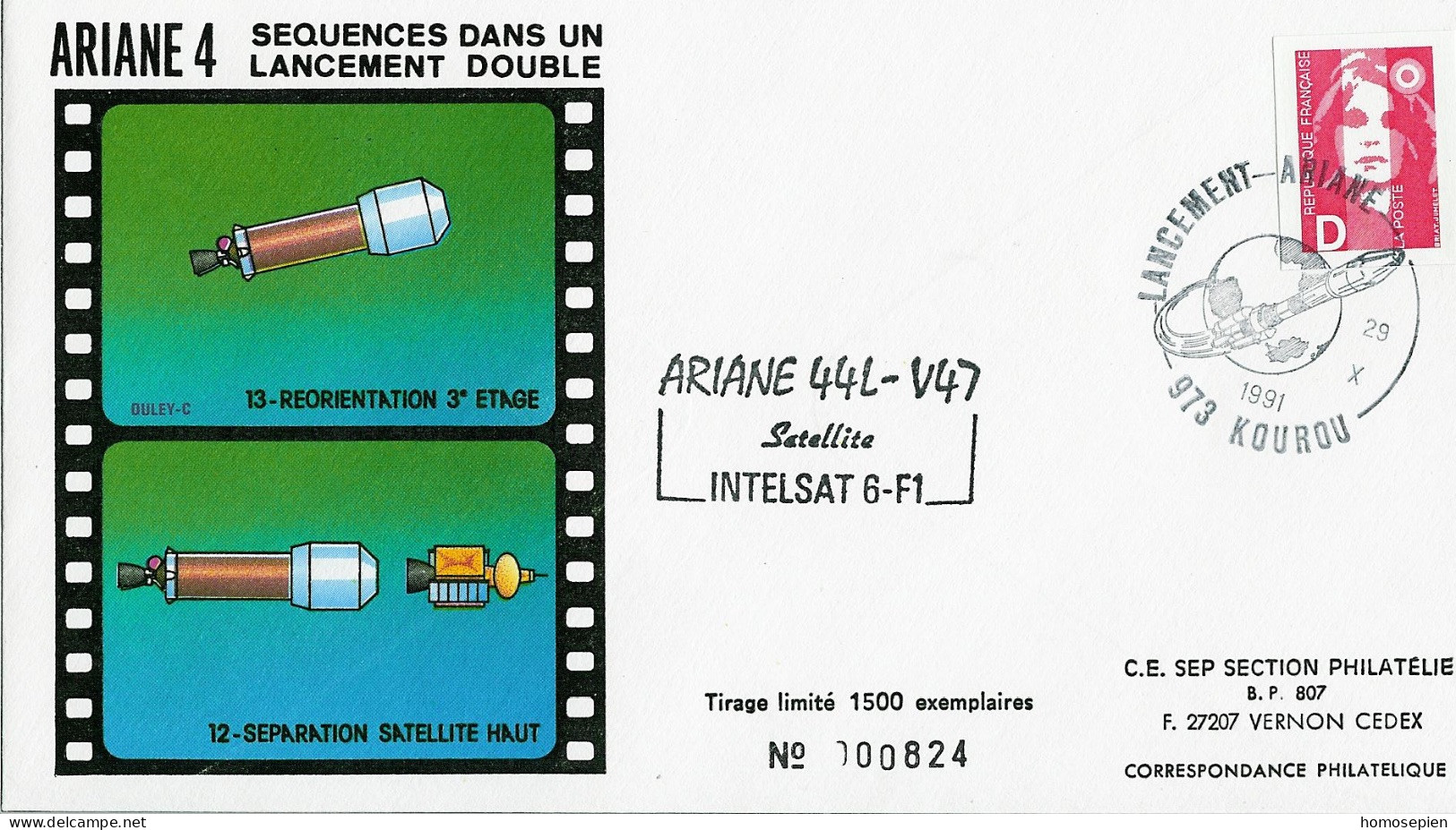Espace 1991 10 30 - SEP - Ariane V47 - Enveloppe - Europe