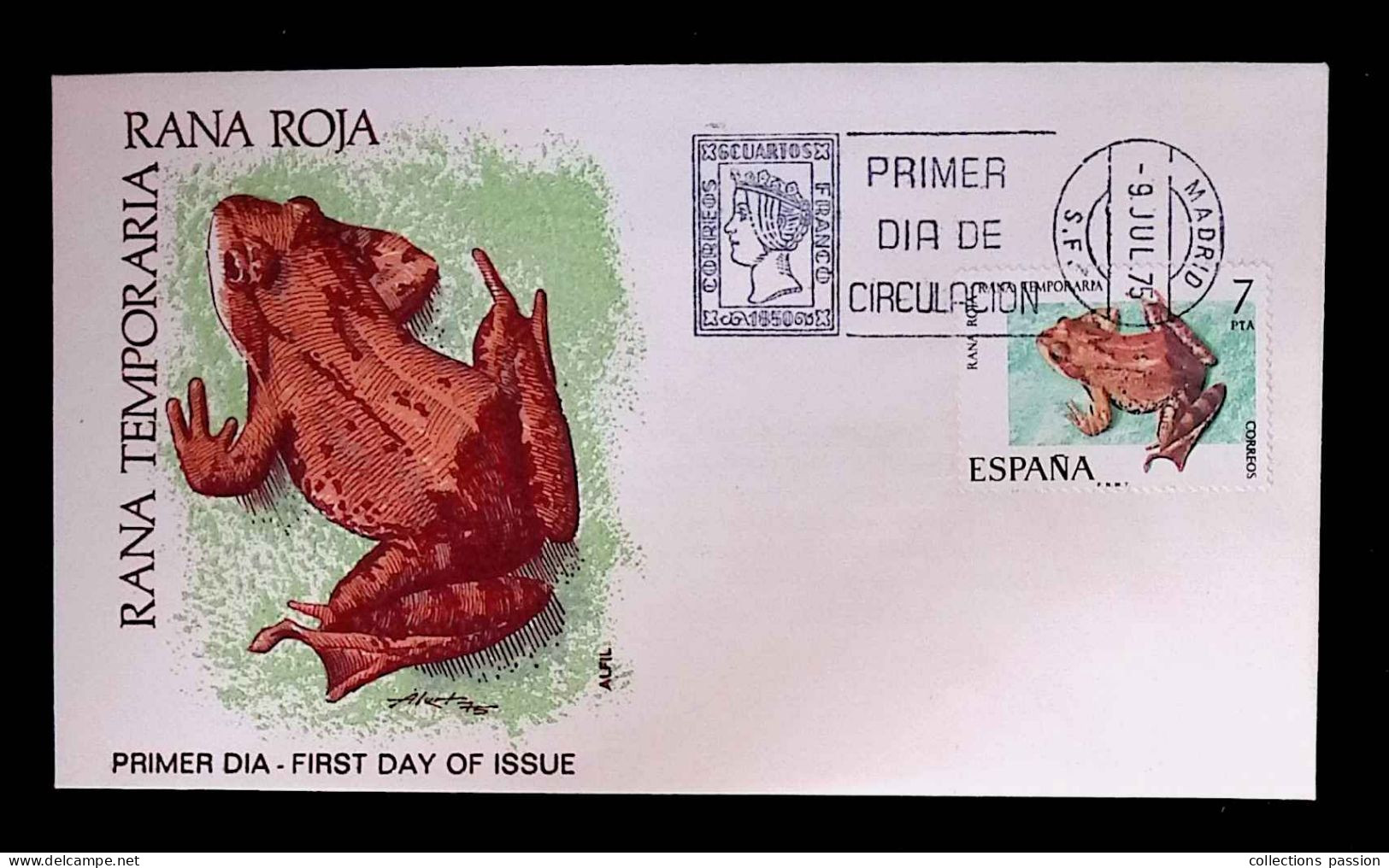 CL, FDC, Premier Jour, Primer Dia De Circulacion, Espana, Espagne, Madrid, 9 Jul. 1975, Rana Roja - FDC