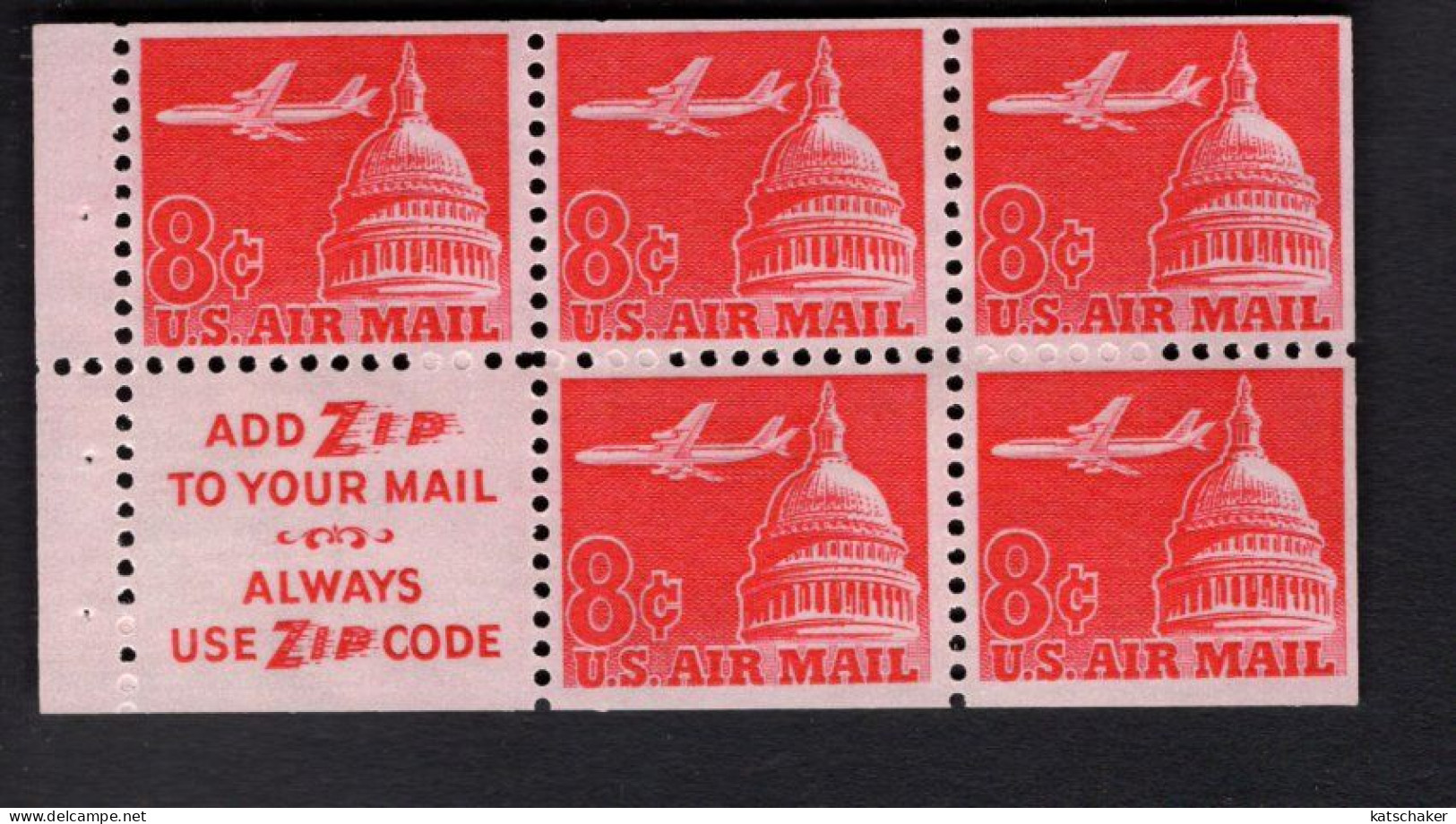 2010592937 1962 SCOTT C64B (XX)  POSTFRIS MINT NEVER HINGED - BOOKLET PANE JET AIRLINER OVER CAPITOL - 3b. 1961-... Ungebraucht