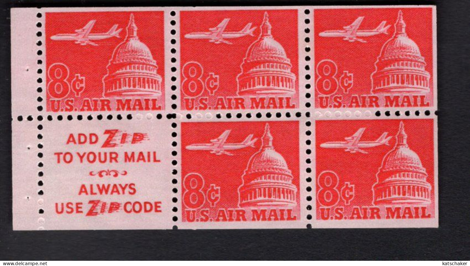 2010592937 1962 SCOTT C64B (XX)  POSTFRIS MINT NEVER HINGED - BOOKLET PANE JET AIRLINER OVER CAPITOL - 3b. 1961-... Nuevos