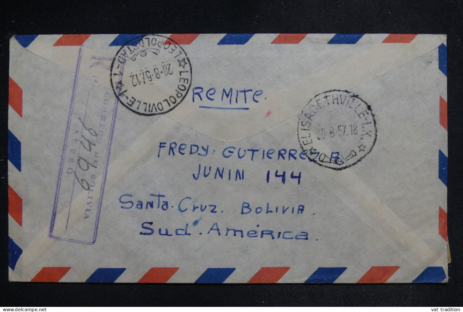 BOLIVIE - Enveloppe De Santa Cruz Pour Le Congo Belge En 1957 - L 151983 - Bolivia