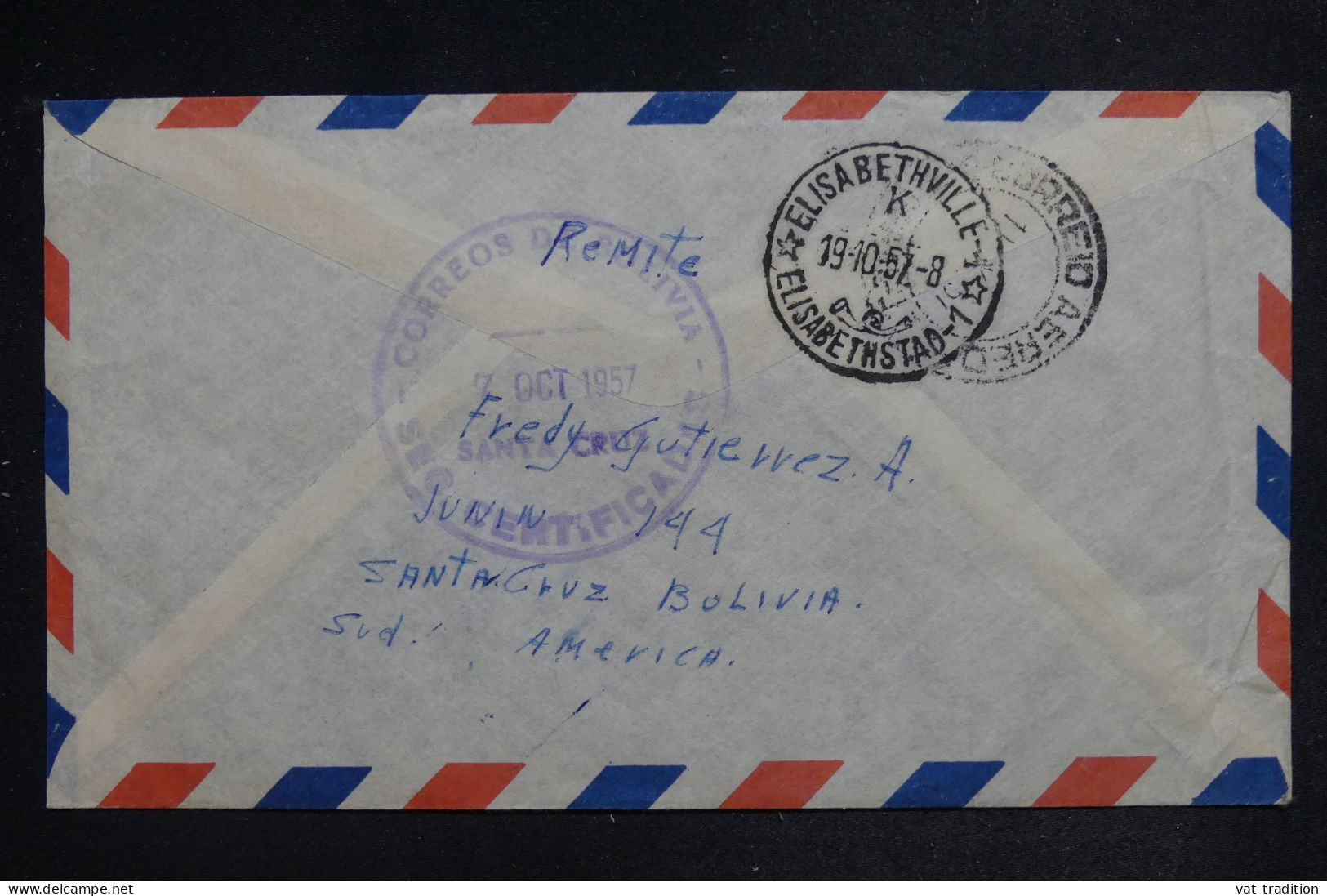 BOLIVIE - Enveloppe De Santa Cruz Pour Le Congo Belge En 1957 - L 151984 - Bolivia