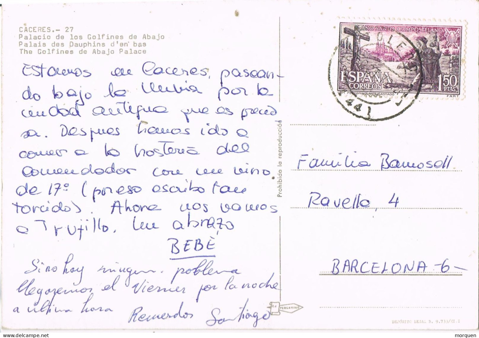 54810. Postal TOLEDO 1972. Vista Palaciuo De Golfines De Abajo En Caceres - Briefe U. Dokumente