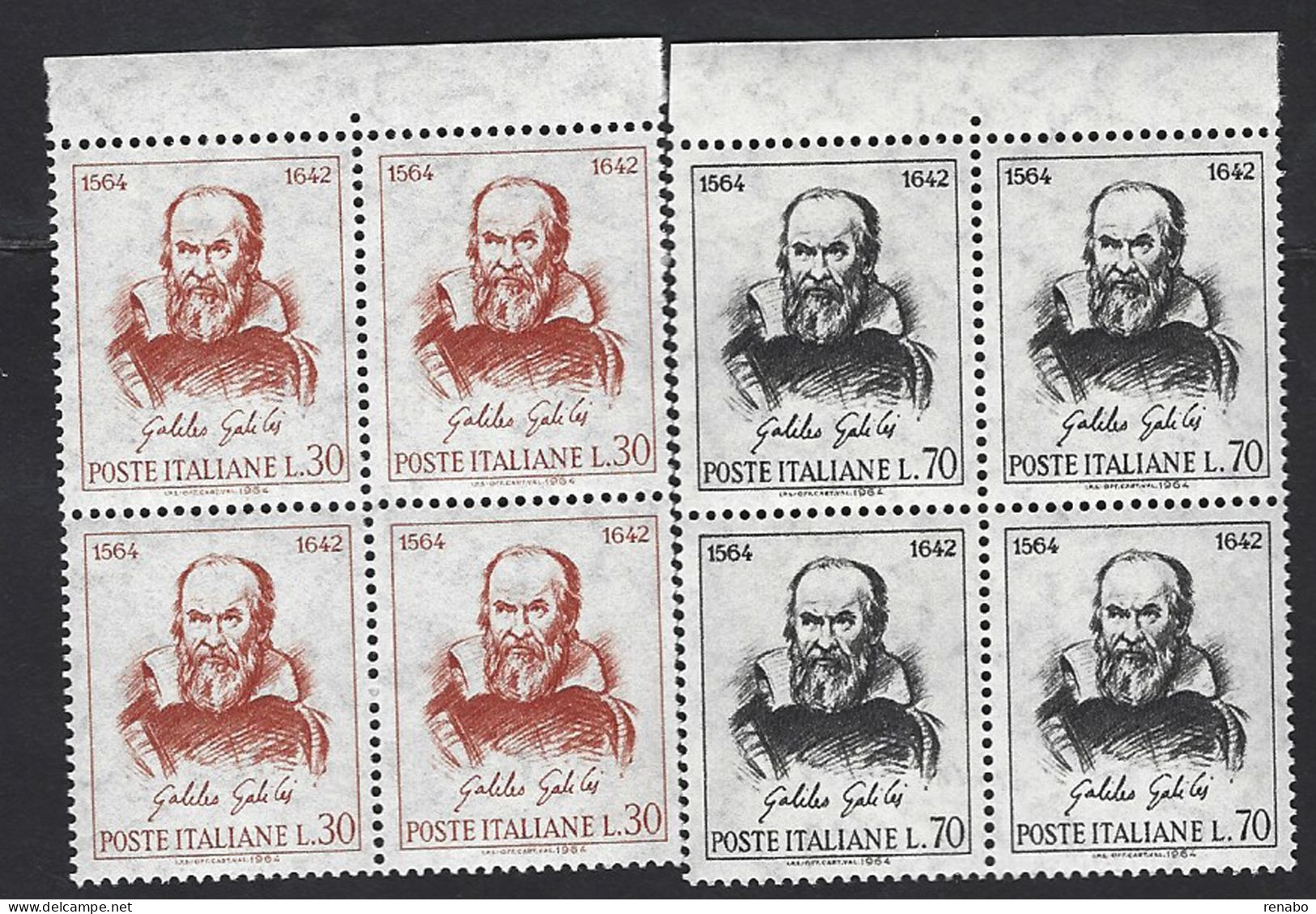 Italia, Italy, Italien 1964; Galileo Galilei (1564-1642) Astronomo, Astronomer, Physical, Serie Completa In Quartine - Astronomy