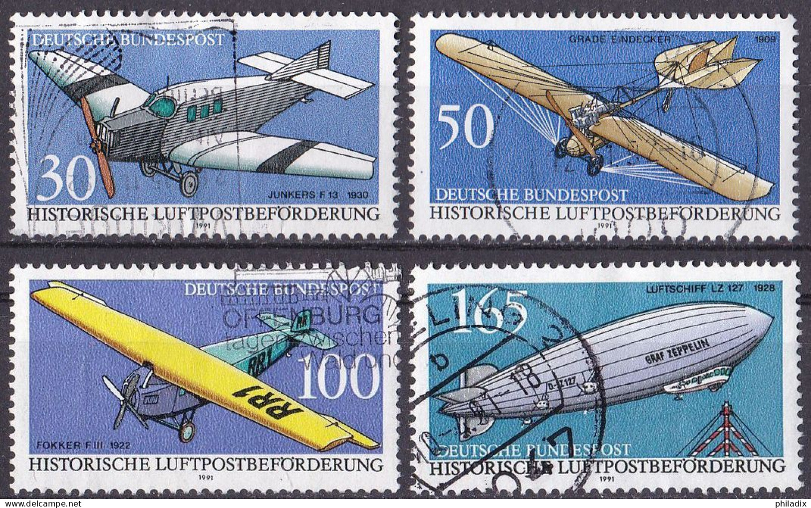 # (15322-1525) BRD 1991 Historische Luftbeförderung O/used (A-5-7) - 1991-2000