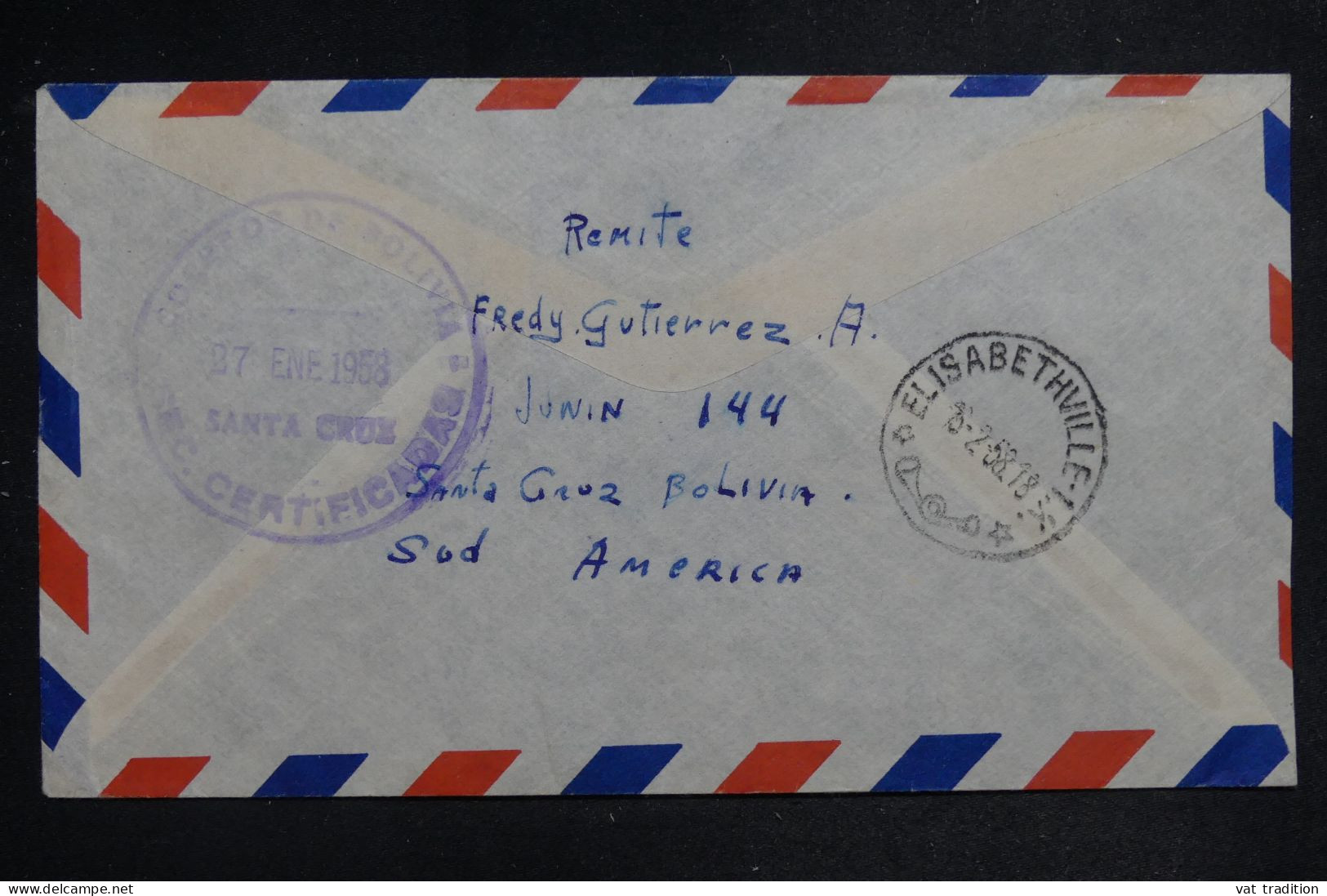 BOLIVIE - Enveloppe De Santa Cruz Pour Le Congo Belge En 1958 - L 151986 - Bolivie
