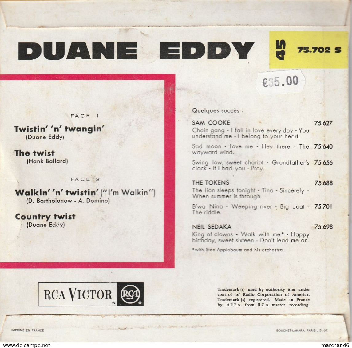 Duane Eddy Rca 75.702 Twistin'n'twangin'/the Twist/walkin'n'twistin'/country Twist - Autres - Musique Anglaise