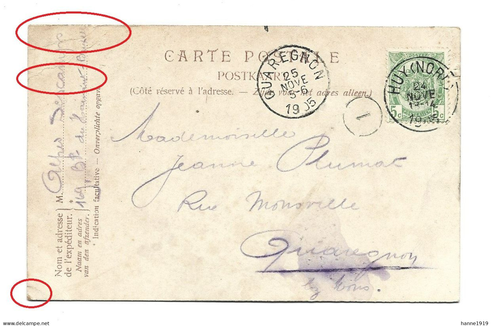 Huy Panorama Cachet 1905 Quaregnon Huy Nord Htje - Hoei