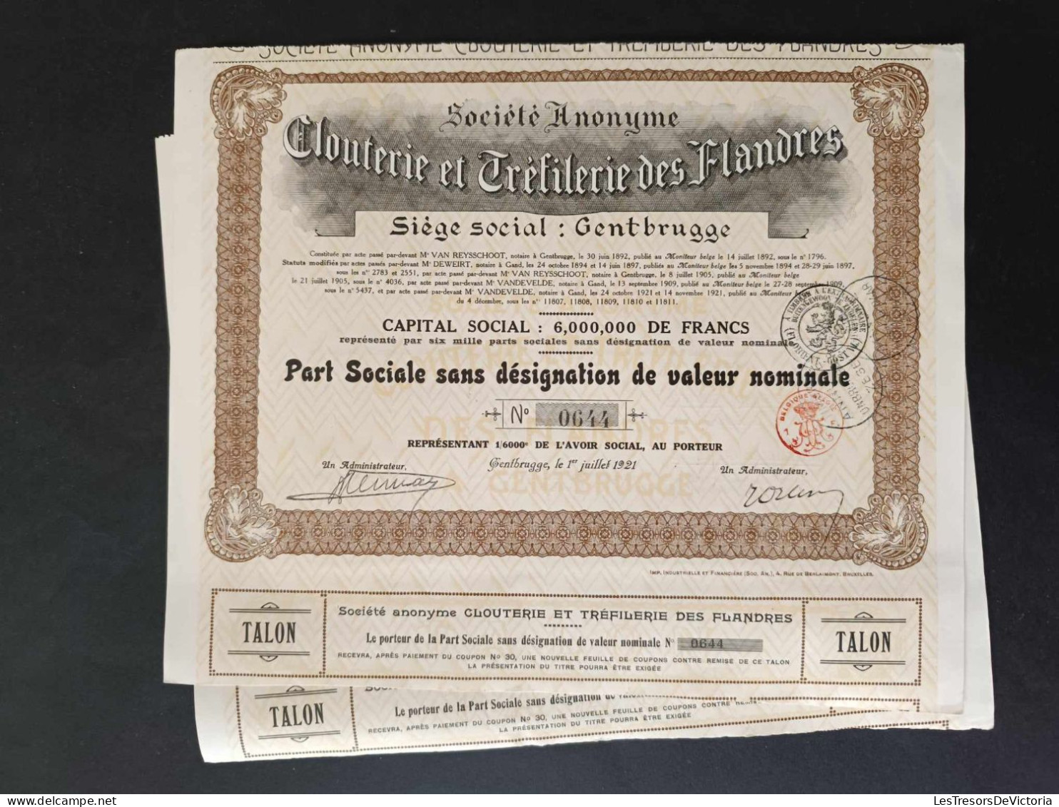 Action  De La Compagnie Clouterie Et Tréfilerie Des Flandres - Part Sociale Sans Désignation De Valeur Nominale - Lot 2 - Industrie