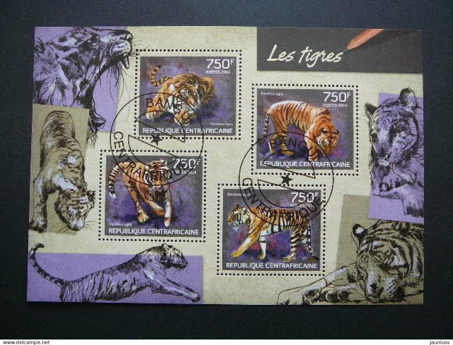 Tigers.Tiger.Tigres # Central African Republic # 2014 Used S/s #148 Big Cats (cats Of Prey) - Felinos