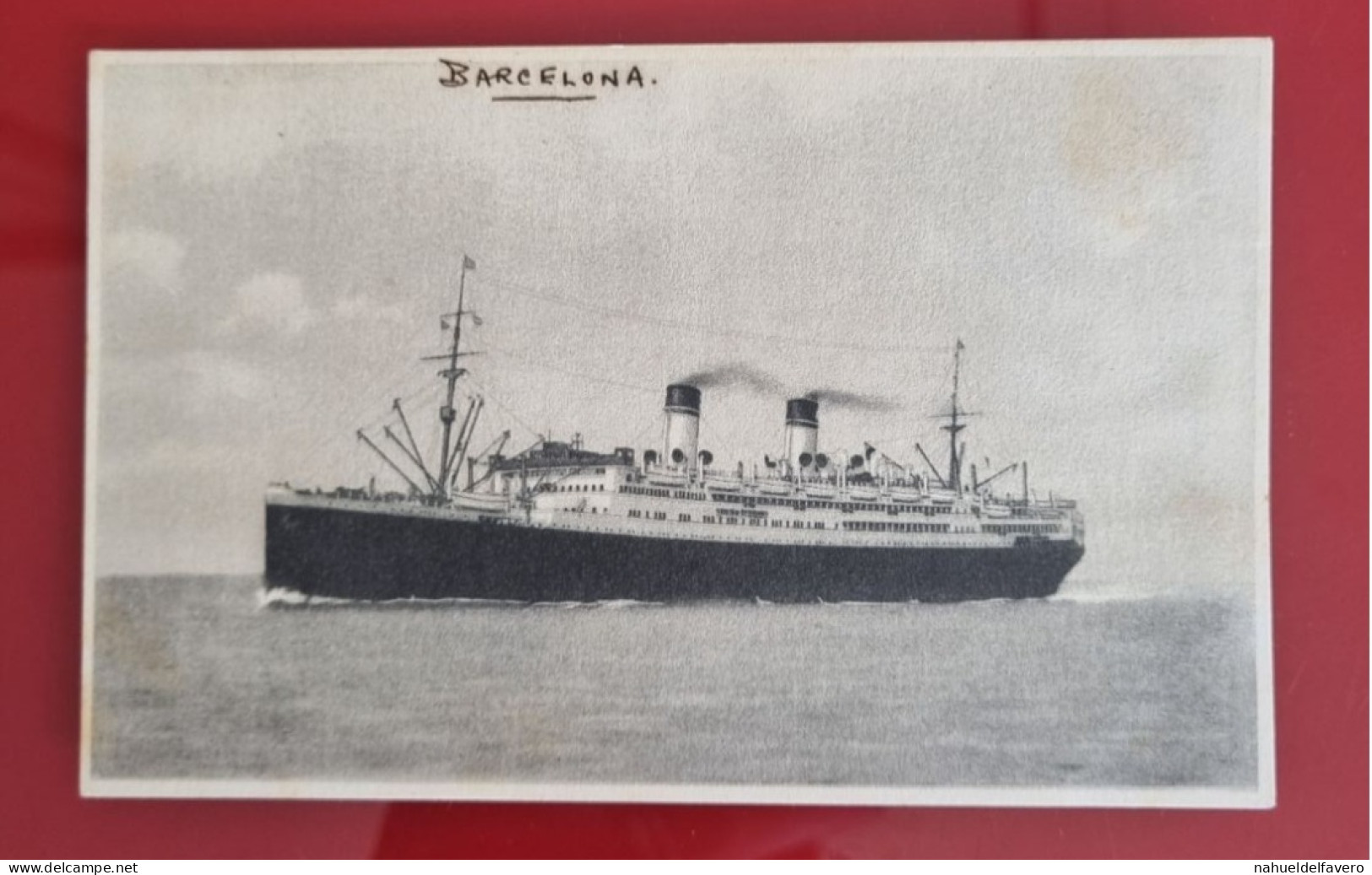 CARTE POSTALE CIRCULÉE À BARCELONA, SANS TIMBRE 1934 - P.fo "CONTE BIANCAMANO", Mediterraneo, Sud America Express - Binnenschepen