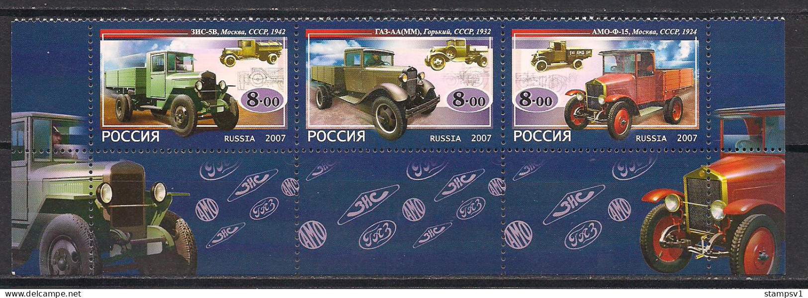 Russia 2007 The First Native Trucks. Mi 1437-39Zd B - Trucks