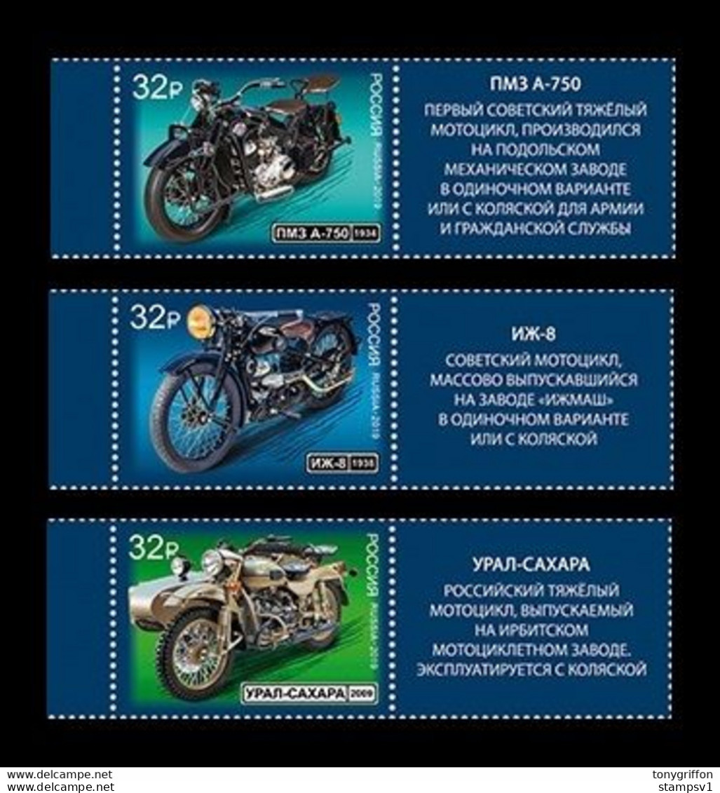 Russia 2019 History Of Russian Motorcycle. Mi 2748-50 With Labels - Unused Stamps