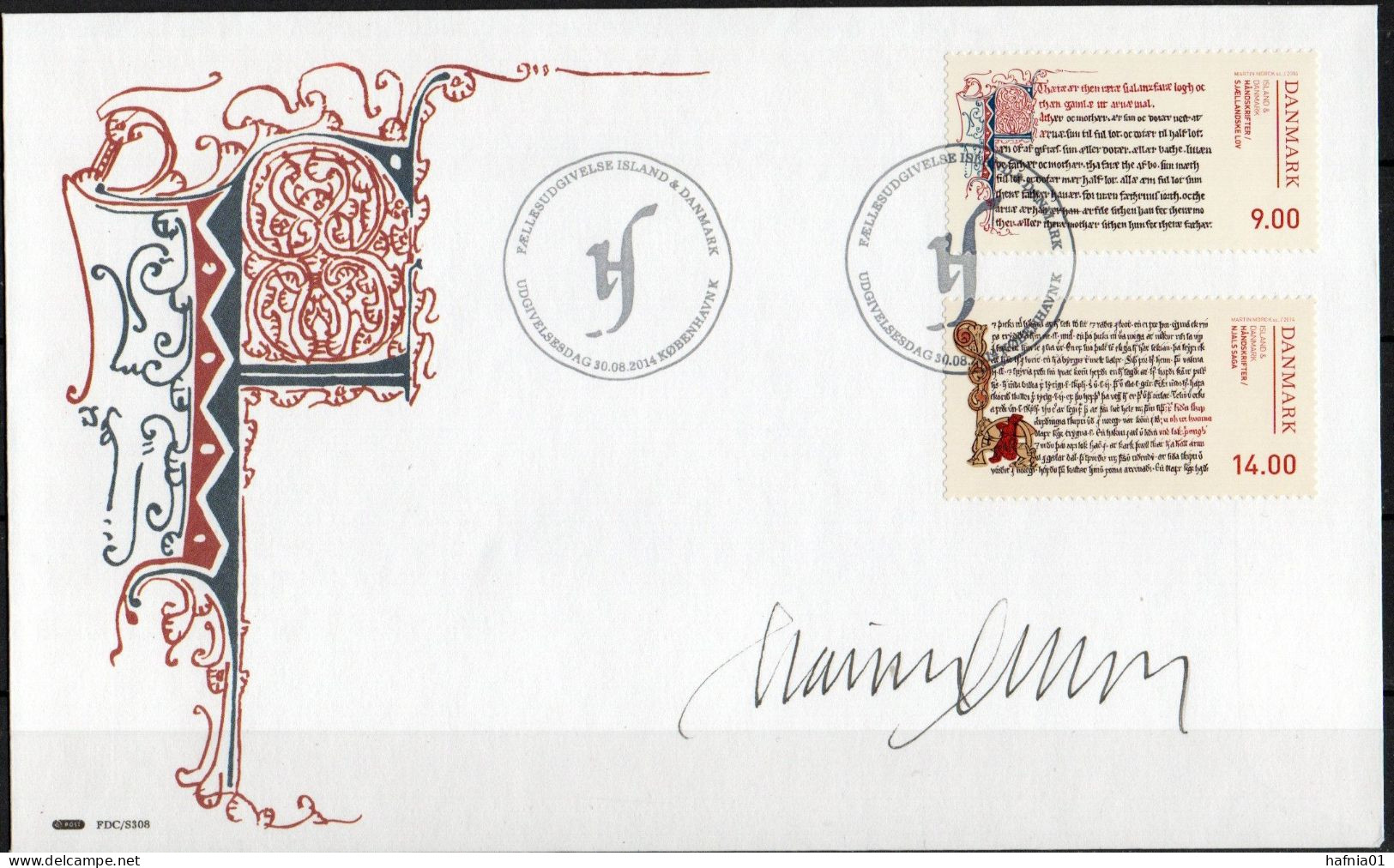 Martin Mörck. Denmark 2014. Manuschripts. Michel 1797 - 1798. FDC. Signed. - FDC