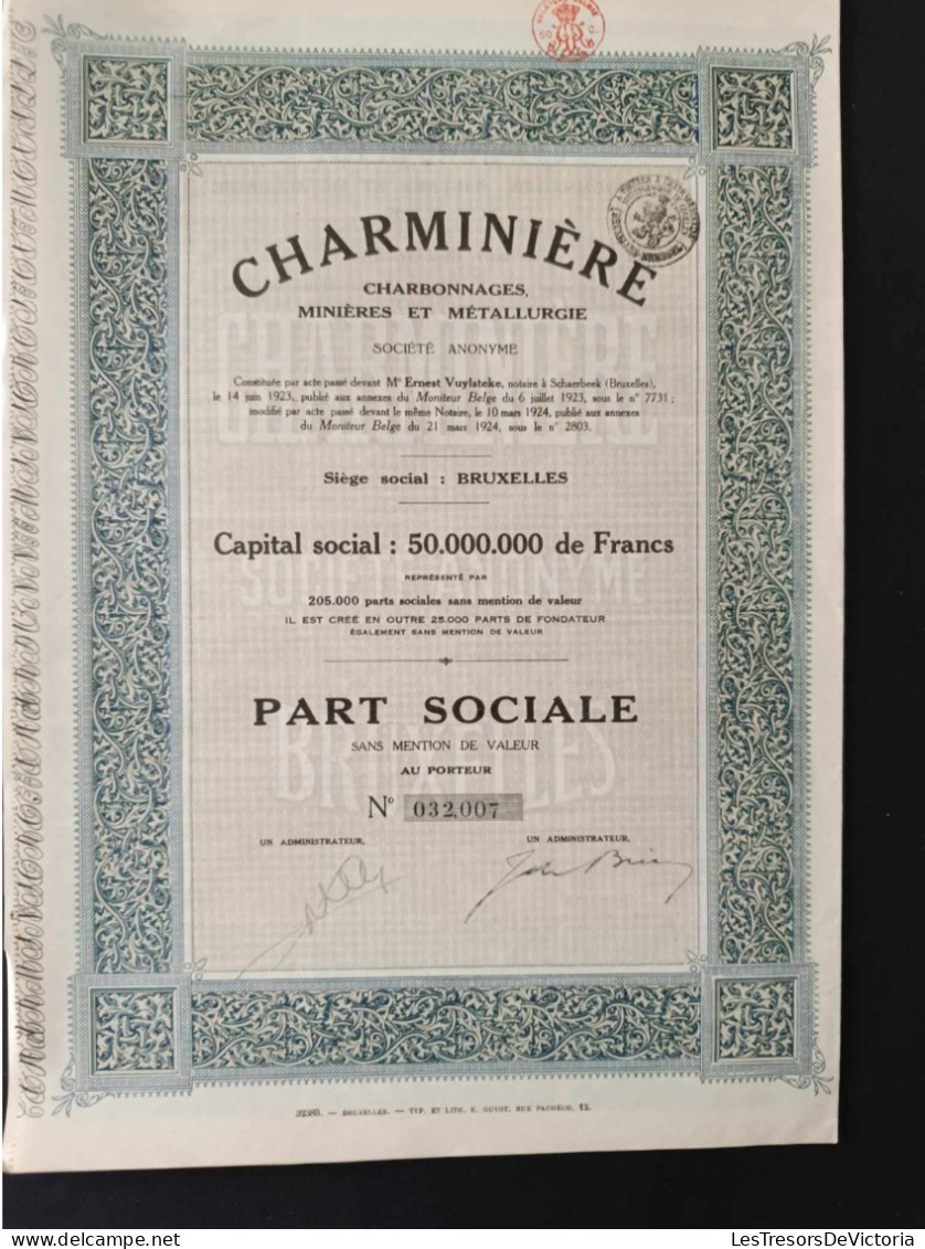 Action  De La Compagnie Charminière - Charbonnage Minières Et Métallurgie - 2 Parts Sociales - Industrie
