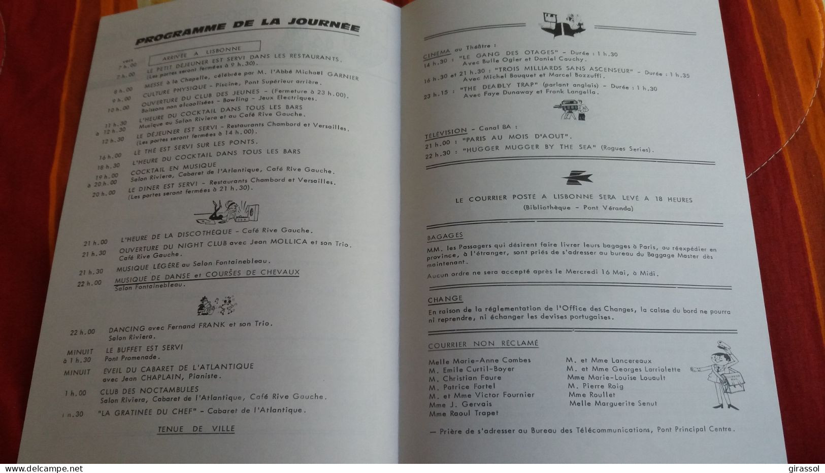 PROGRAMME CROISIERE PORTUGAISE DU PAQUEBOT FRANCE LISBONNE 15 MAI 1973 FORMAT 24 17 CM - Programmes