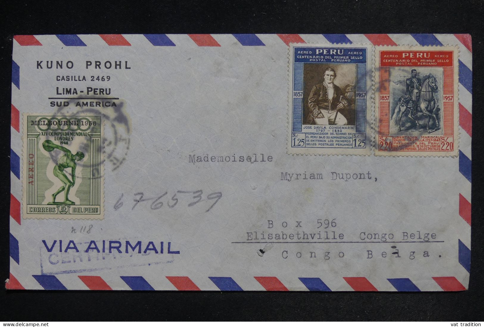 PEROU - Enveloppe De Lima Pour Le Congo Belge En 1958  - L 151994 - Perù