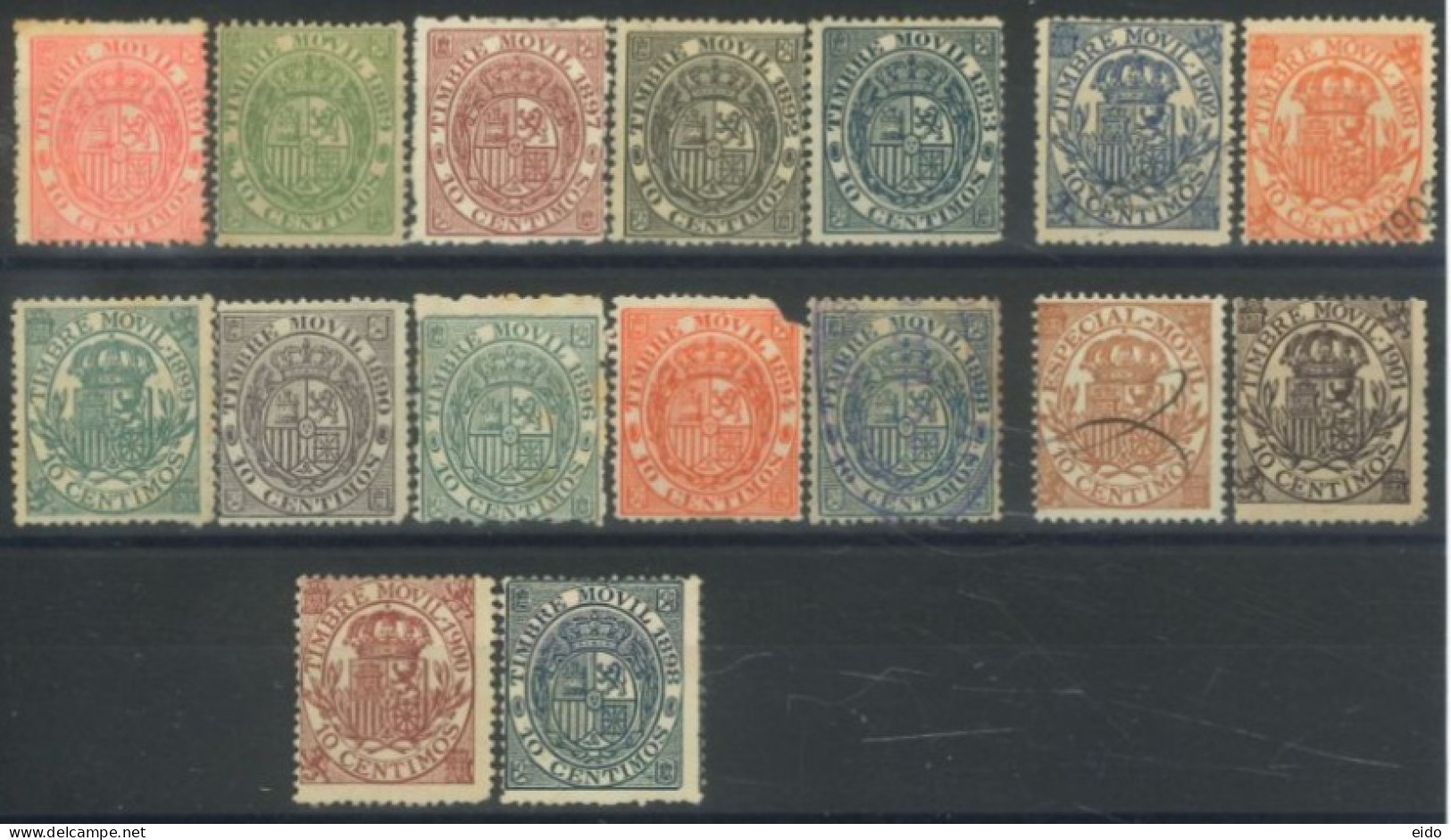 SPAIN, 1888/1903, REVENUE ADHESIVE STAMPS SET OF 16, MOSTLY MINT NO GUM (MNG), ONLY 3 STAMPS USED. - Ungebraucht