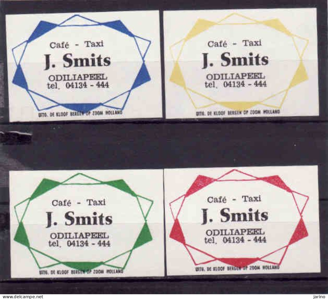 4 Dutch Matchbox Labels, ODILIAPEEL - North Brabant, Café - Taxi J. Smits, Holland, Netherlands - Matchbox Labels