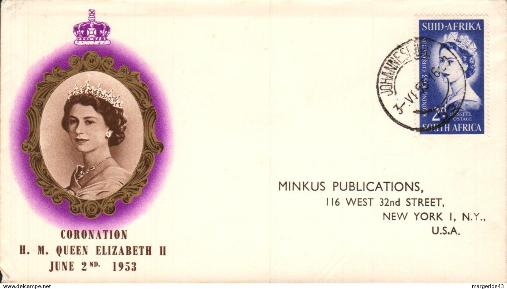 AFRIQUE DU SUD 1953 LETTRE FDC POUR LES USA - COURONNEMENT ELISABETH II - Nueva República (1886-1887)