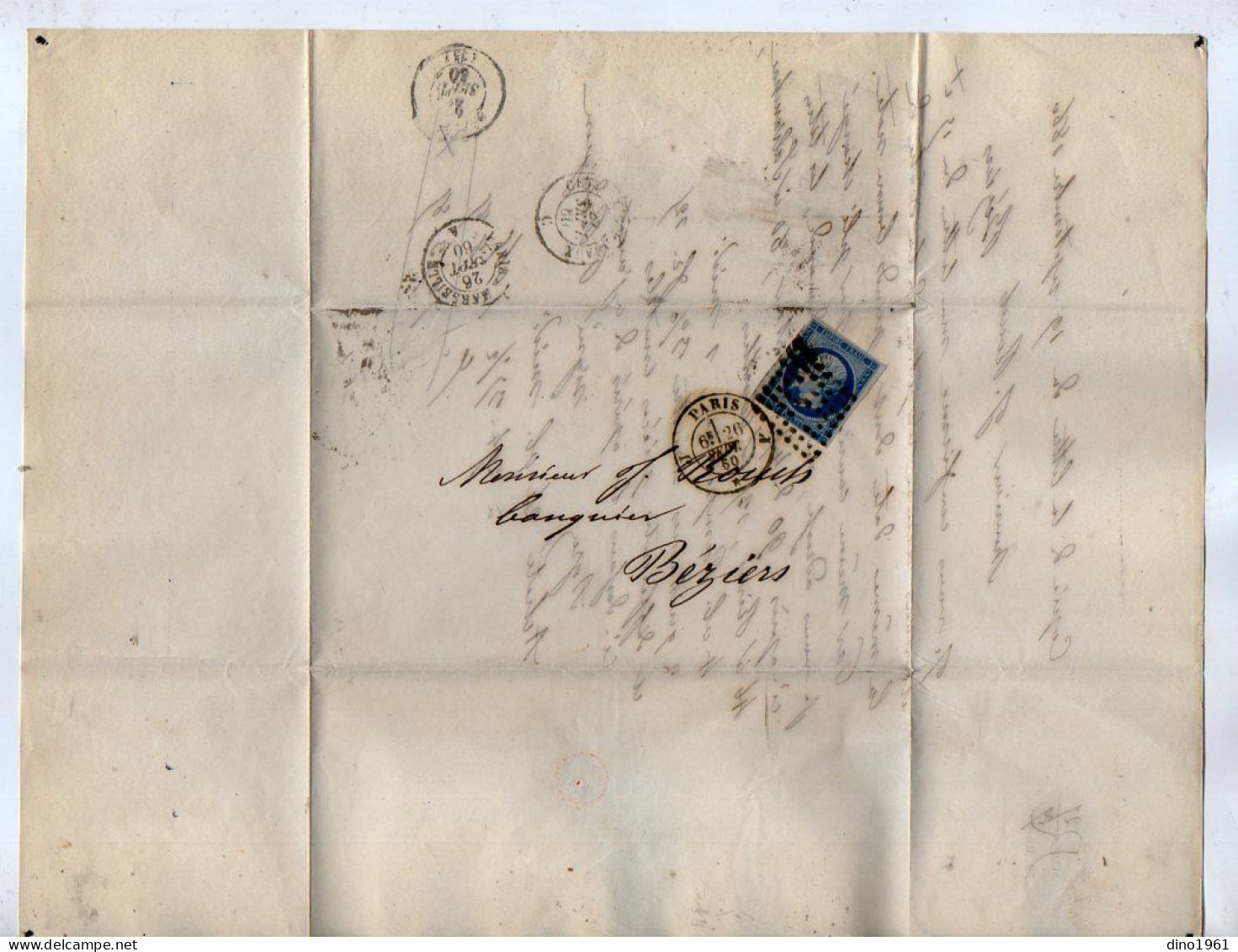 TB 4777 - 1860 - LAC - Lettre De PARIS Pour M. ROUCH, Banquier à BEZIERS - 1849-1876: Periodo Classico