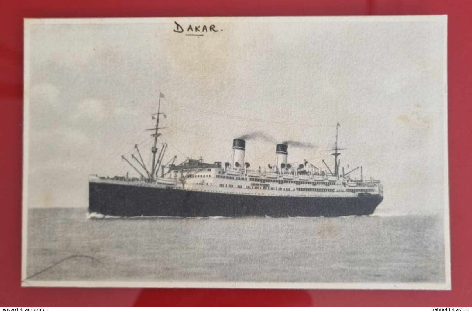 CARTE POSTALE CIRCULÉE À DAKAR, SANS TIMBRE 1934 - P.fo "CONTE BIANCAMANO", Mediterraneo, Sud America Express - Binnenschepen