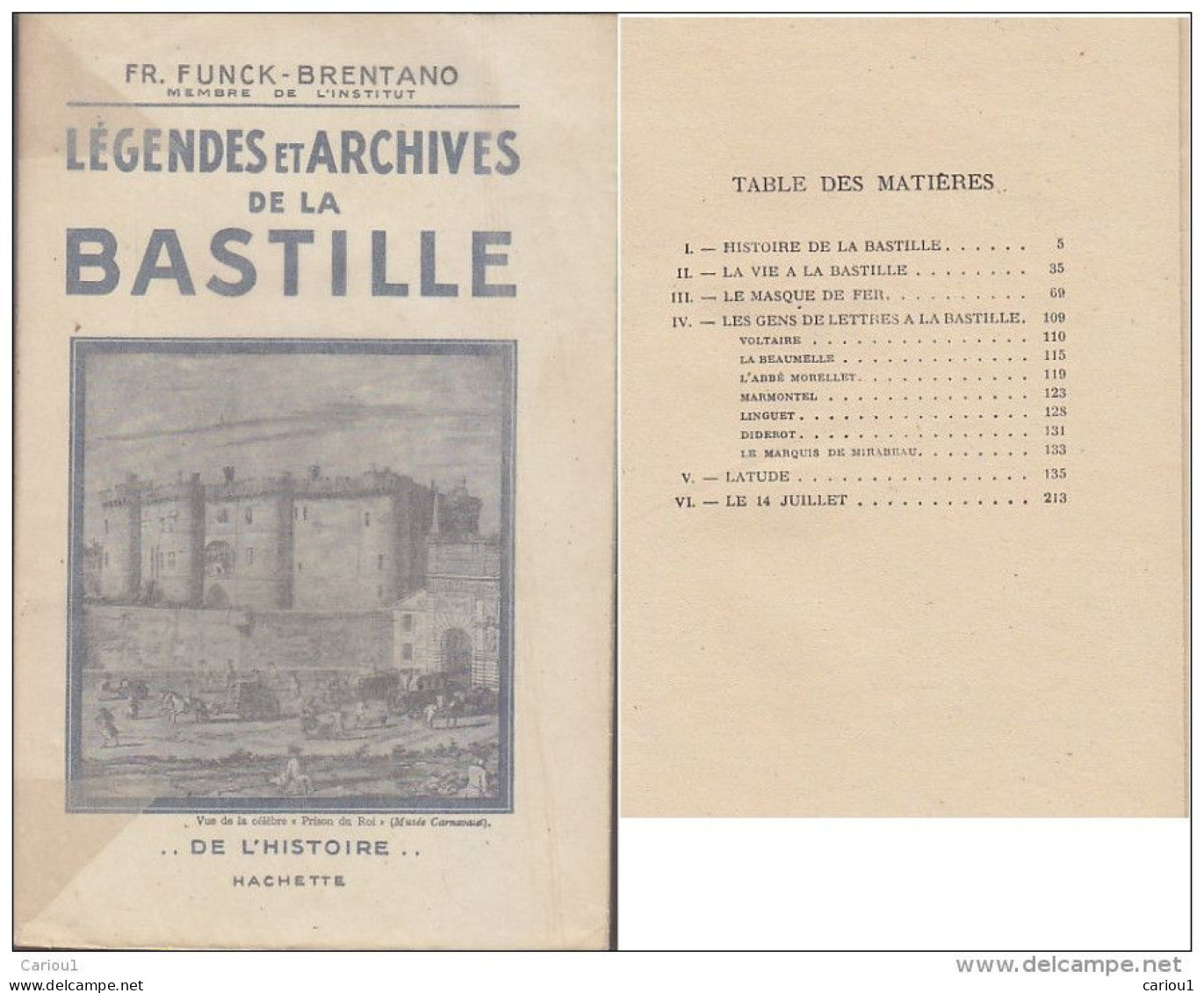 C1 Paris FUNCK BRENTANO Legendes Et Archives De LA BASTILLE Epuise PORT INCLUS FRANCE - Geschiedenis