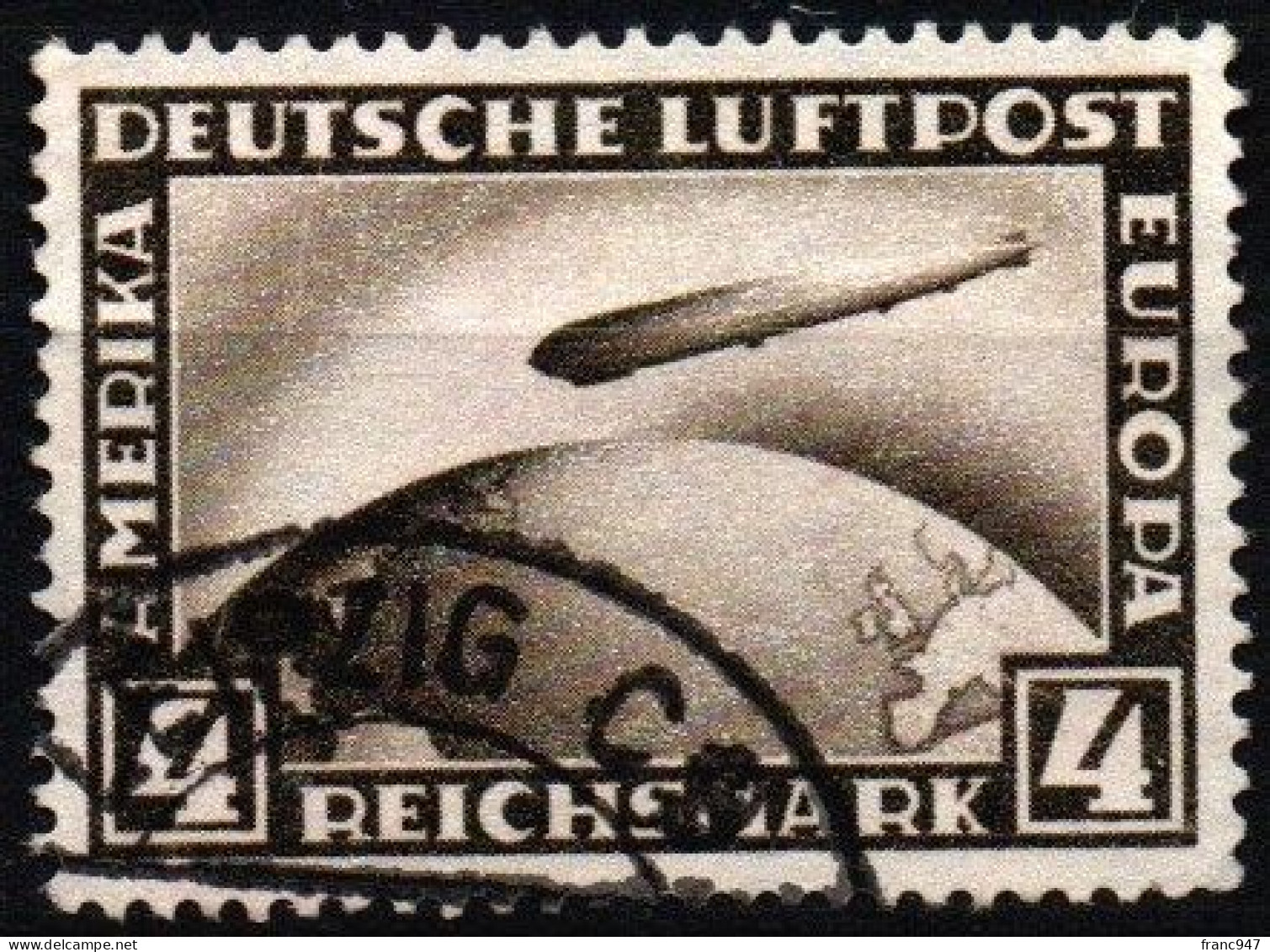 GERMANIA - 1928 Zeppelin 4m Seppia - Unificato A37 USATO - Posta Aerea & Zeppelin