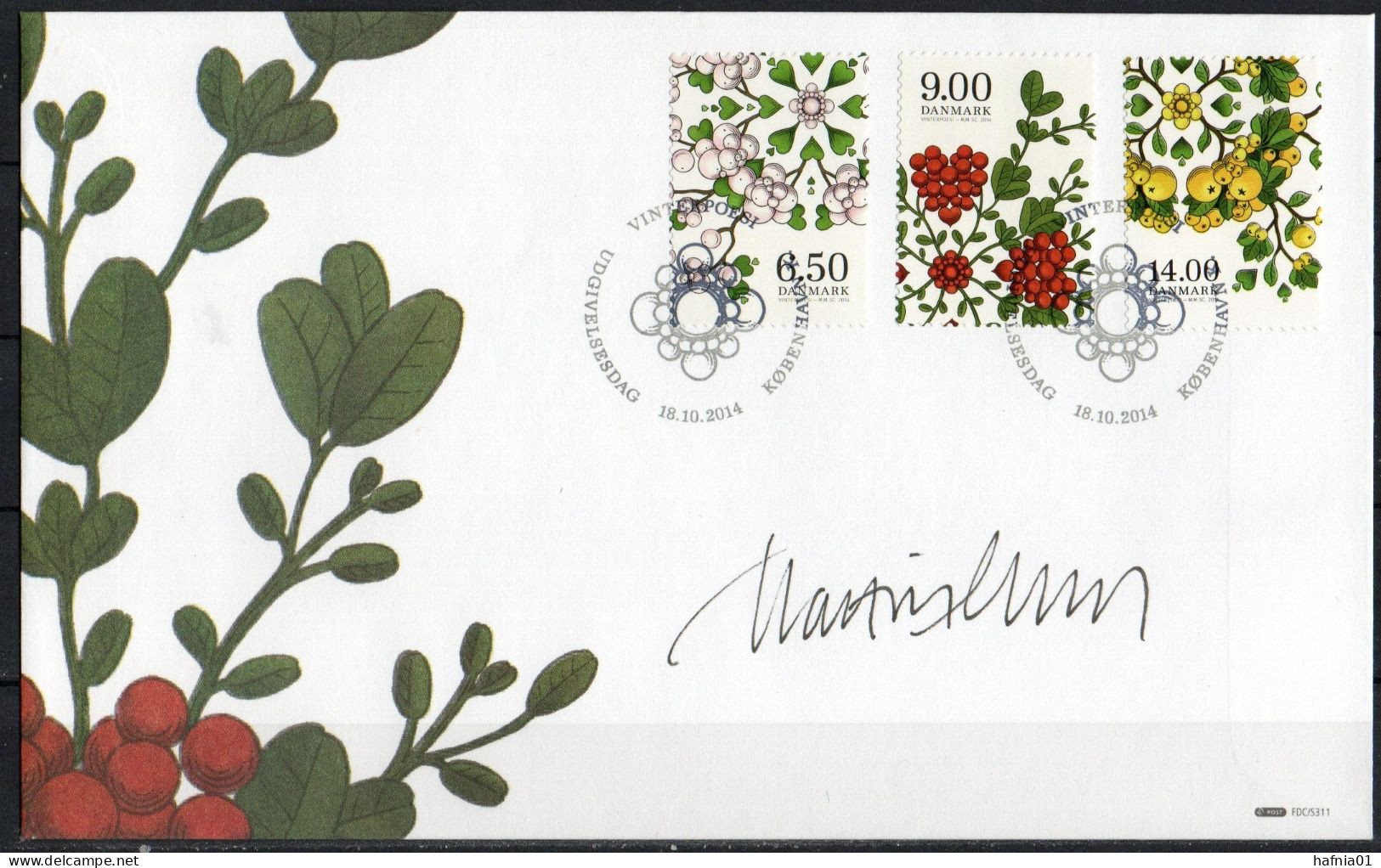 Martin Mörck. Denmark 2014. Winterpoisi . Michel 1801 - 1803. FDC. Signed. - FDC