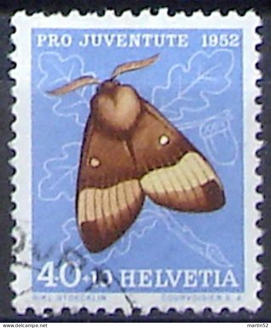 Schweiz Suisse Pro Juventute 1952: Eichenspinner Zu WI 147 Mi 579 Yv 530 Mit Eck-Stempel ....DORF  (Zumstein CHF 12.00) - Schmetterlinge