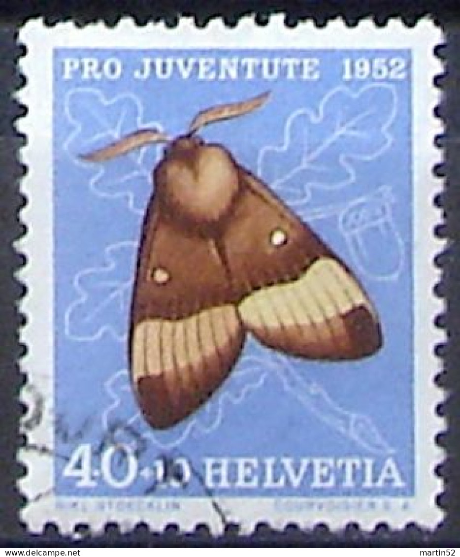 Schweiz Suisse Pro Juventute 1952: Eichenspinner Zu WI 147 Mi 579 Yv 530 Mit Eck-Stempel ....DORF  (Zumstein CHF 12.00) - Butterflies