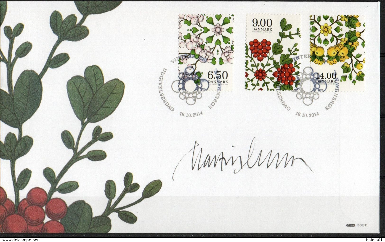 Martin Mörck. Denmark 2014. Winterpoisi . Michel 1801 - 1803. FDC. Signed. - FDC