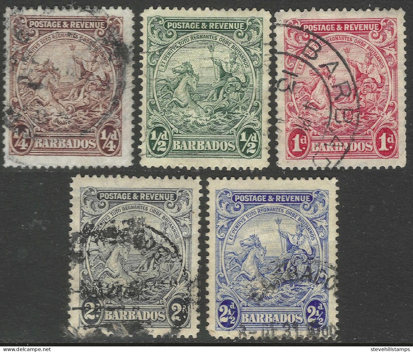 Barbados. 1925-35 Seal Of Colony. P14. 5 Used Values To 2½d. SG 229etc. M4079 - Barbades (...-1966)