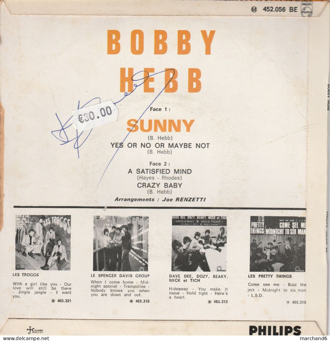 Bobby Hebb Philips 452 056 Sunny/yes Or No Or Maybe Not/a Satisfied Mind/crazy Baby - Autres - Musique Anglaise