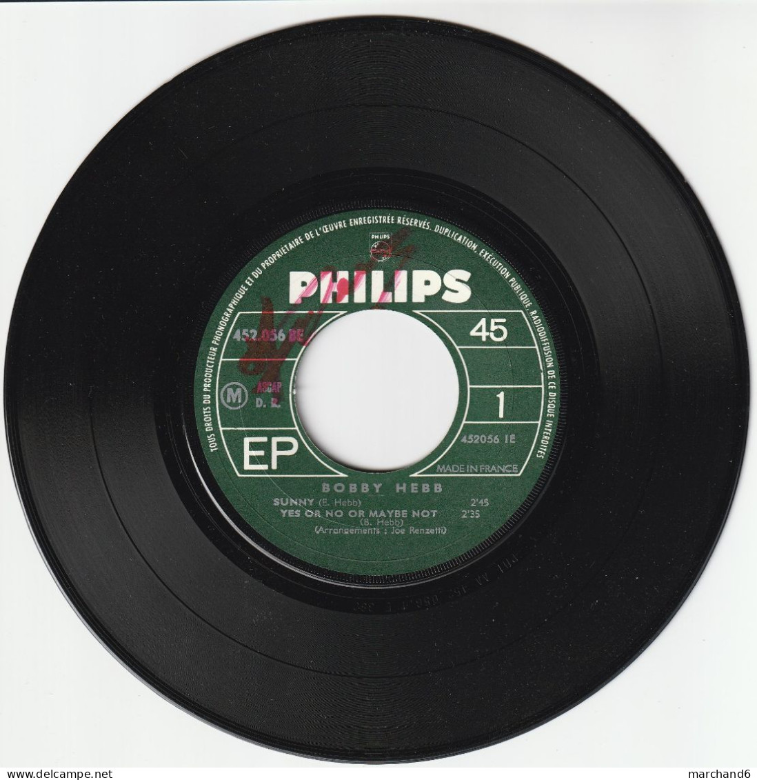 Bobby Hebb Philips 452 056 Sunny/yes Or No Or Maybe Not/a Satisfied Mind/crazy Baby - Otros - Canción Inglesa