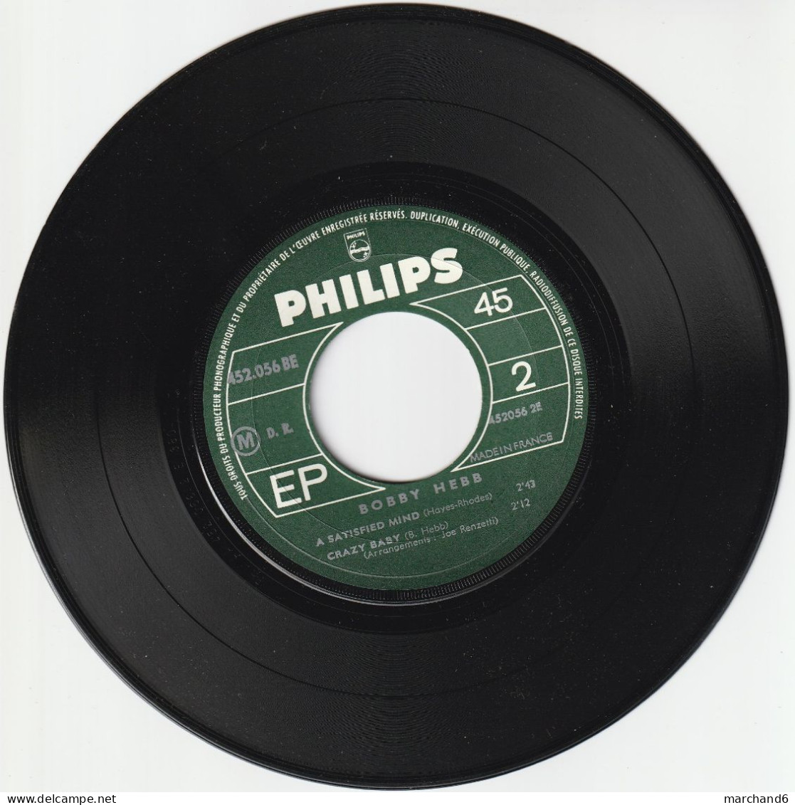 Bobby Hebb Philips 452 056 Sunny/yes Or No Or Maybe Not/a Satisfied Mind/crazy Baby - Otros - Canción Inglesa