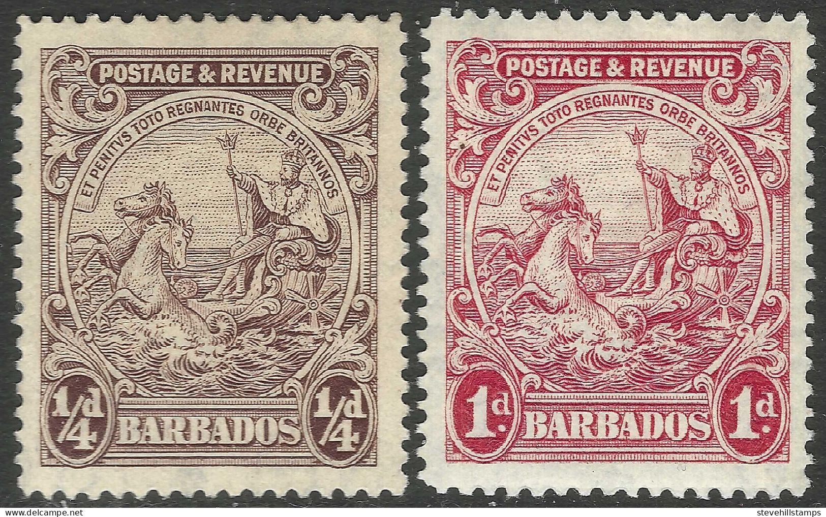 Barbados. 1925-35 Seal Of Colony. P14. ¼d, 1d MH. SG 229, 231. M4080 - Barbados (...-1966)