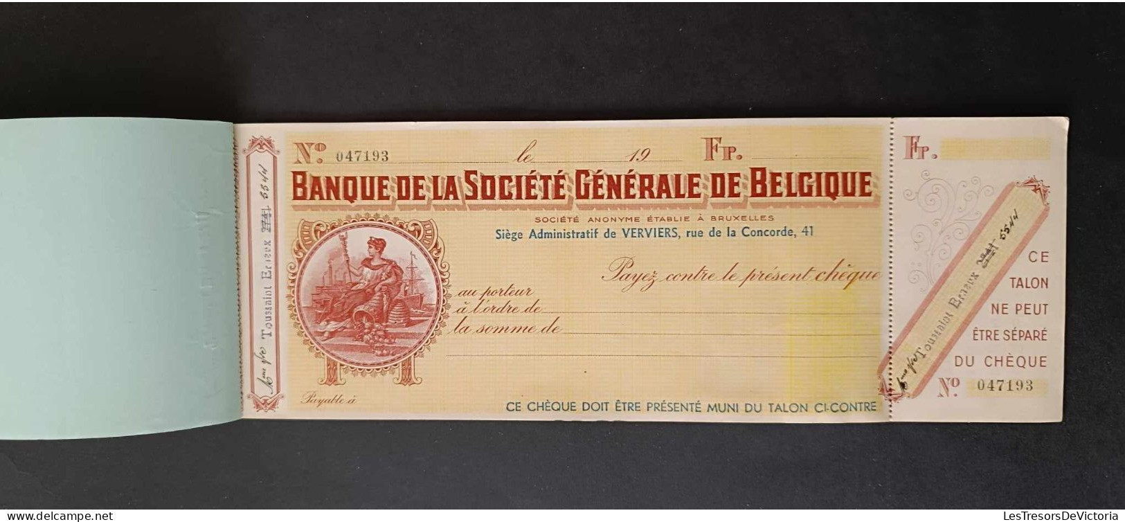 Carnet De Chèques De La Banque Société Générale De Belgique - Toussaint Ernaux - Assegni & Assegni Di Viaggio