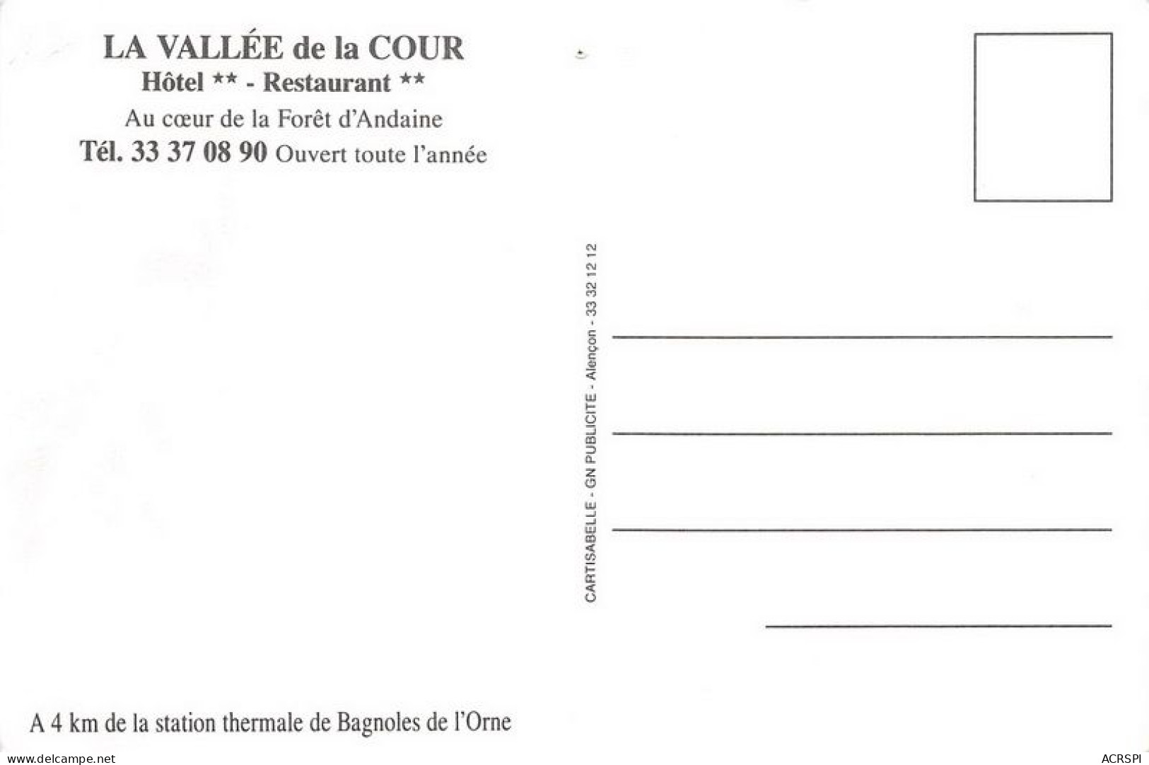 LA VALLEE DE LA COUR Hotel Restaurant Au Coeur De La Foret D Andaine 18(scan Recto-verso) MA1416 - Bagnoles De L'Orne