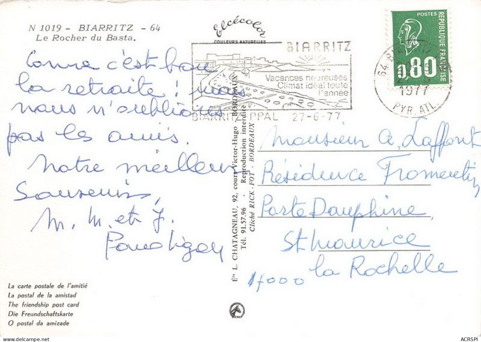 BIARRITZ Le Rocher Du Basta 7(scan Recto-verso) MA1411 - Biarritz