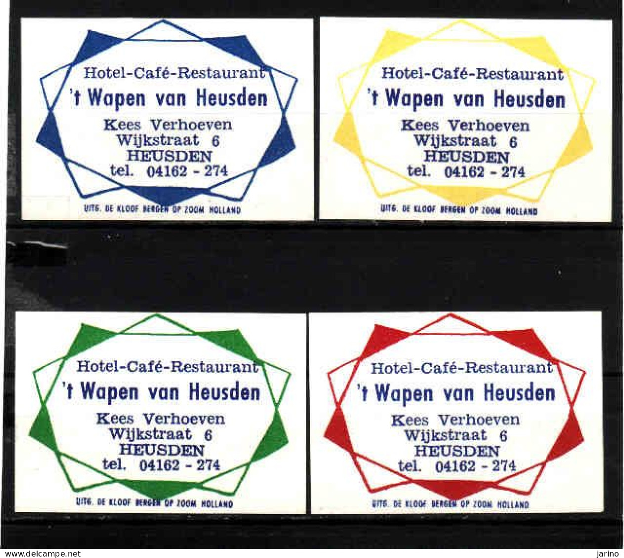 4 Dutch Matchbox Labels, HEUSDEN North Brabant, Hotel Café Rest.'t Wapen Van Heusden, Kees Verhoeven Holland Netherlands - Luciferdozen - Etiketten