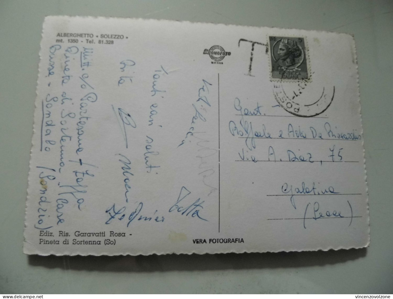 Cartolina Viaggiata "ALBERGHETTO SOLEZZO Pineta Di Sortenna ( SO )" 1958 - Alberghi & Ristoranti