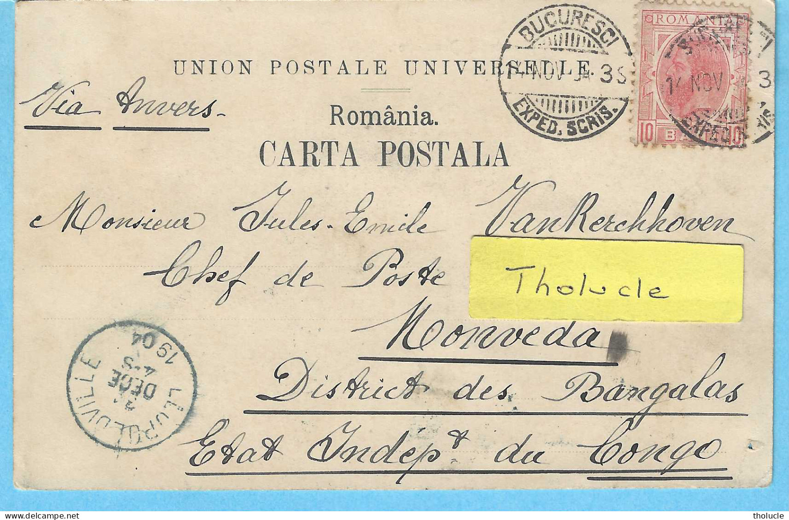 Romania-Roumanie-Bucuresci-Bucarest-1904-Ministeriul Domeniilor-exp.-->Etat Indépendant Du Congo (via Anvers)Edit.Maier. - Rumania