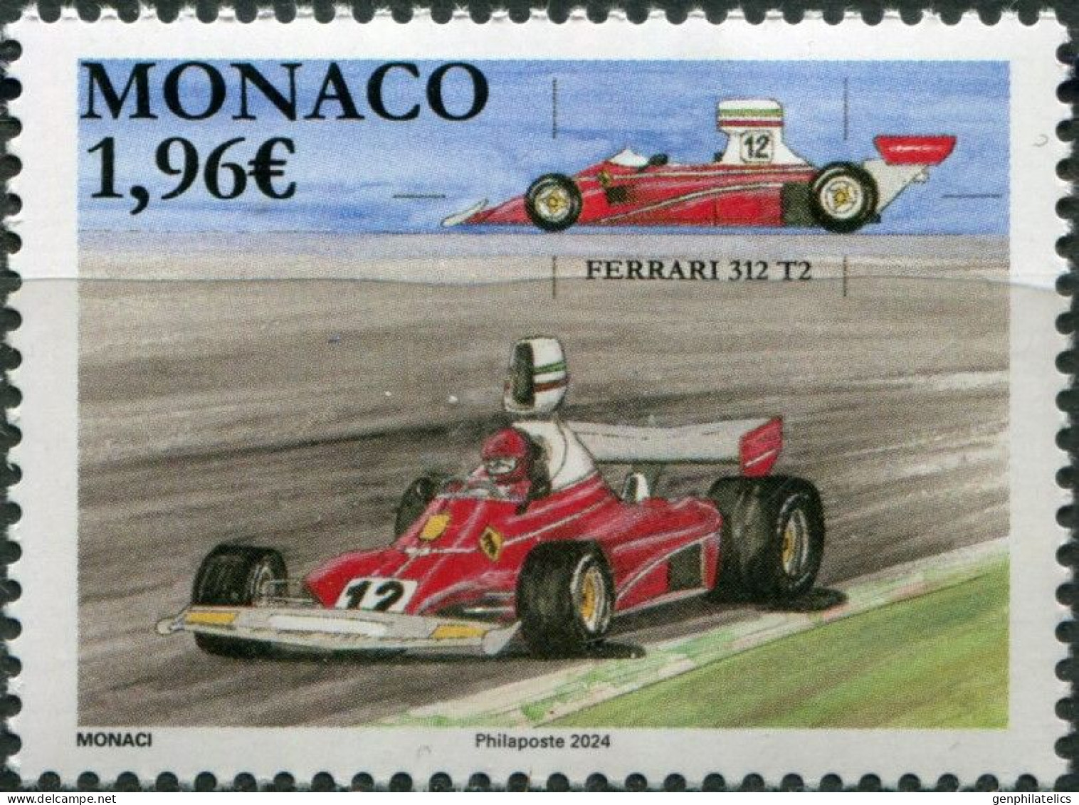 MONACO 2024 TRANSPORT Vehicles. Legendary Race Cars. Ferrari 312 T2 - Fine Stamp MNH - Nuevos