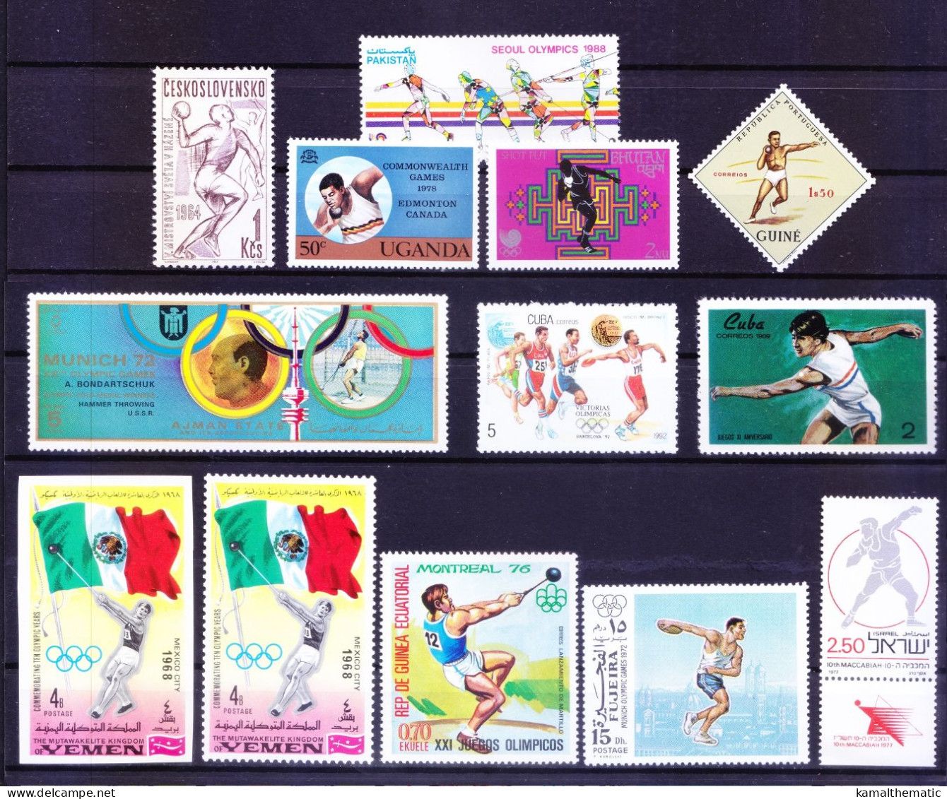 Short Put, Disc Hammer Throw, Sports All Different 13 MNH Stamps Collection - Leichtathletik